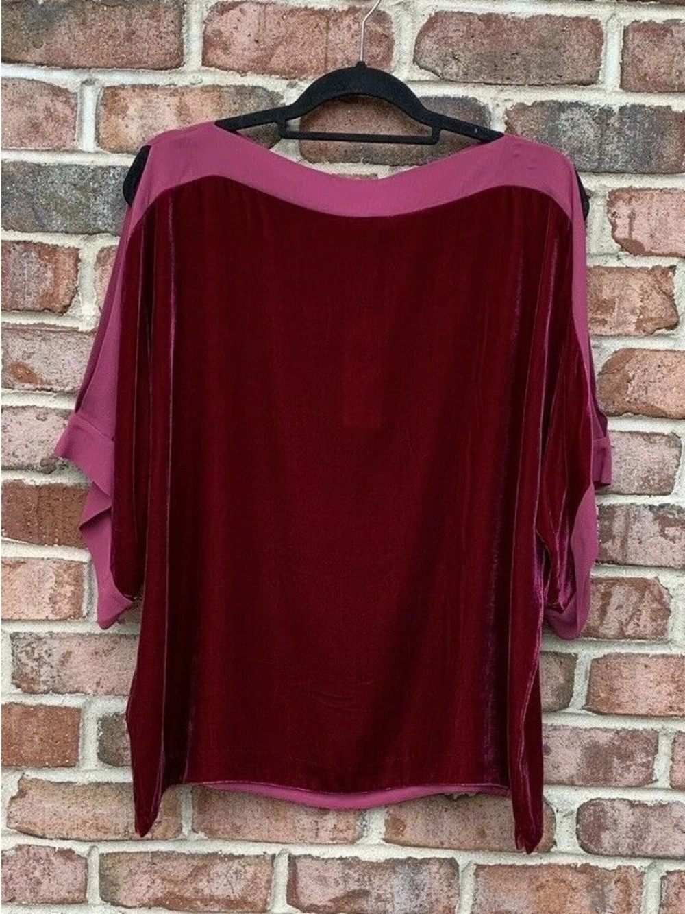 Eileen Fisher Hibiscus Red Velvet Split-Sleeve Top - Picture 3 of 3